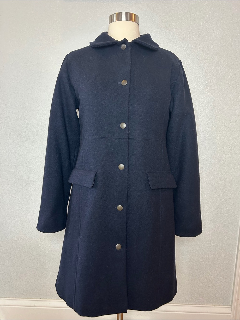 Jacadi Wool Long Coat Girl's 12 Black Lined Collar Single Breasted Pocket